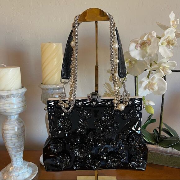 Dolce & Gabbana Handbags - NWOT Dolce & Gabbana Black Floral Crystal VANDA Bag Chic, Bold & Glamorous